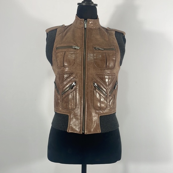 BCBG Maxazria, Brown, Leather, Biker Jacket, Vest, Size XSmall - Picture 14 of 14
